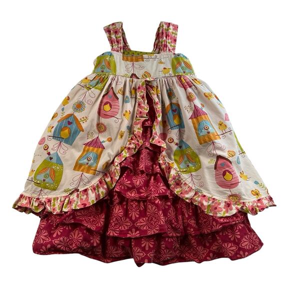 Jelly The Pug Girls 5 Iris Collection Olivia Dress Tiered Ruffles Birdhouses￼ - Picture 1 of 8